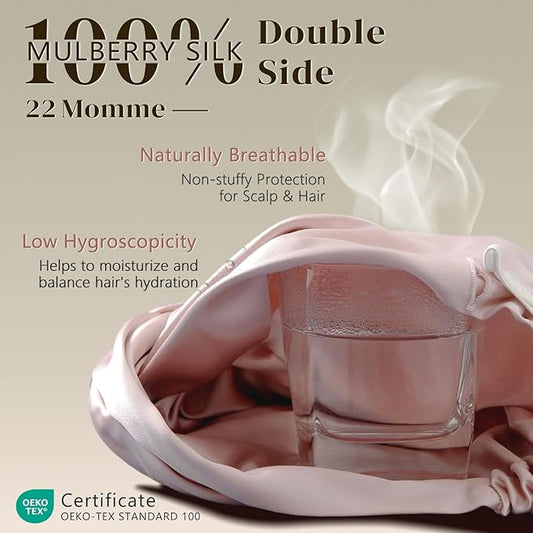 ZIMASILK 22 Momme 100% Mulberry Silk Bonnet for Sleeping & Women Hair Care, Highest Grade 6A Silk Hair wrap for Sleeping with Premium Elastic Stay On Head (1Pc, Pink)