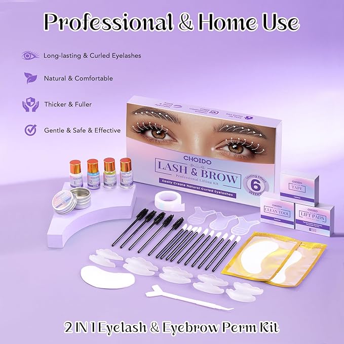 Lash Lift Kit - Eyelash Perm Kit - Eyebrow Lamination Kit, 2 in 1 Professional Eyelash Curling Lash Extension & Eyebrow Lift Kit, Eyelash Lift Kit Easy to Use for Salon & DIY Home Use, Lasts 6-8 Weeks