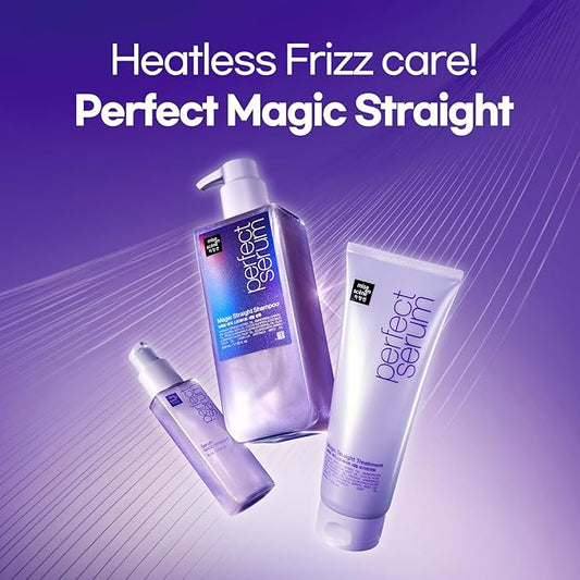 Mise En Scene Perfect Serum Magic Straight Shampoo | Anti-Frizz, Heat Protectant, Hair Straightener Effect, Korean Shampoo for Frizz Control, Shine and Smoothing 17.92 Fl Oz