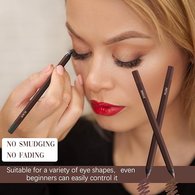 24 Hr Waterproof Eyeliner Duo Sharpenable Eye Pencil, 2025 New Persona Eyeliner Pencil Waterproof, No Smudging, No Fading, Long-Wearing, Smooth and Easy To Color (Chocolate)