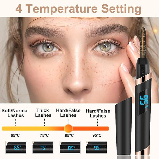 Heated Eyelash Curler, Electric Eyelash Curler, Rechargeable Lash Curler for Makeup Natural Curling Eye Lashes and 24 Hours Long Lasting - Black 2025 Updated New Model B
