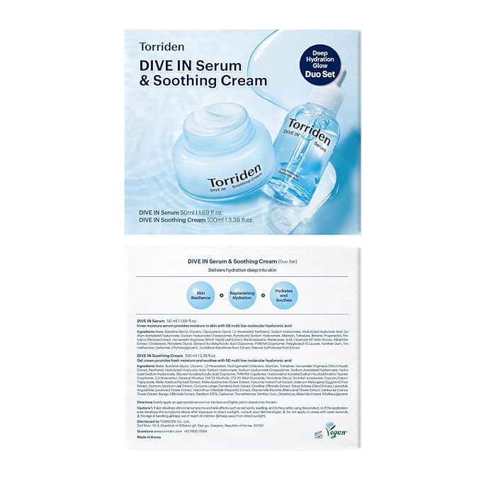 Torriden DIVE IN Serum 1.69 fl.oz. + Soothing Cream (Jar) 3.38 fl.oz. | Hyaluronic Acid Care Set | Deep Hydrating Skin Care to Get Glass Skin