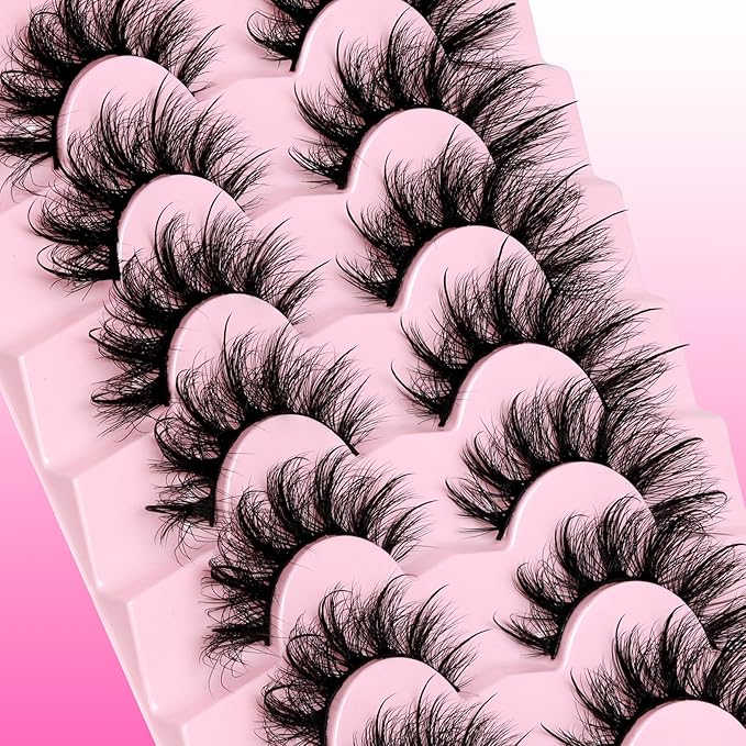Veleasha Mink Lashes Spiky Cat Eye Lashes Dramatic Eyelashes Fluffy 7 Pairs Manga Lashes 16-26mm Wet Long False Eyelashes 3D Lashes Look Like Eyelash Extensions (D Curl - Pretty)