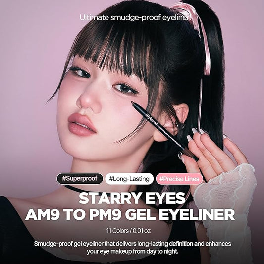lilybyred Starry Eyes Am9 to Pm9 Gel Eyeliner | Korean Gel Eyeliner, Intense Color Payoff, Creamy Formula, Easy Blending, Built-in Sharpener, Smudge-Proof, Long-Lasting, 0.017 oz. (02 Glam Mocha)