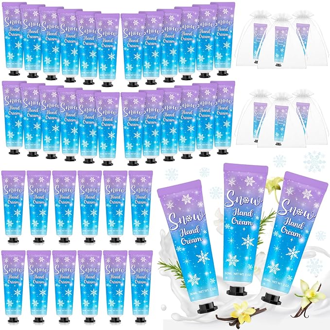 48 Sets Baby Shower Hand Cream Bulk Snowflakes Baby Shower Favors Bridal Thank You Hand Cream for Guests Travel Size Lotion with Organza Bags