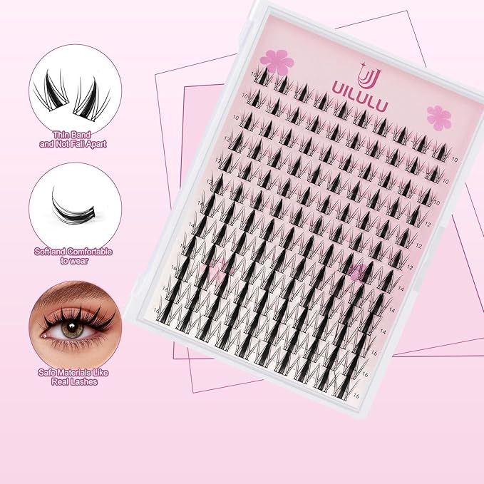 Lash Clusters 10-16mm Natural Lashes Clusters D Curl False Eyelash Clusters DIY Eyelash Extensions Individual Cluster Lashes (U07 Lashes Only)