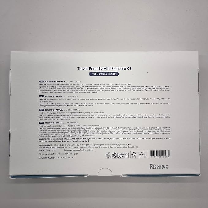 ROUND LAB 1025 Dokdo Hydrating Mini Size Kit (Cleanser, Toner, Serum, Cream) | Deep Hydration for Dry Skin | Gentle, Lightweight Routine for Daily Moisture & Soothing Care