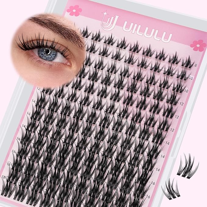 Lash Clusters Kit for DIY Lash Extension at Home, False Eyelashes Set with Bond and Seal, Lash Remover, Tweezers, D Curl Wispy Individual Clusters Eye Lash Extensions Kit (U21 DIY Lash Kit)