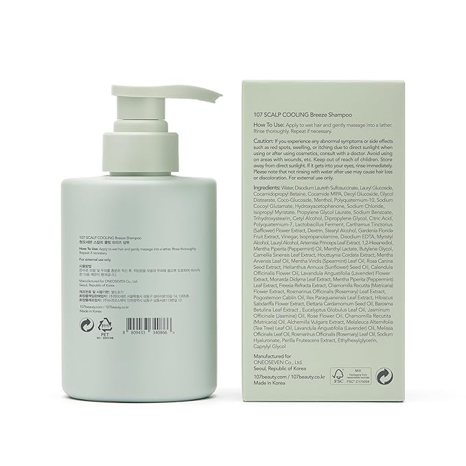 107 SCALP COOLING Breeze Shampoo - Soothing & Refreshing scalp cooling shampoo with 3-Year Aged Fermented Mugwort Vinegar – Scalp Care, Sebum Control (12.84 oz)