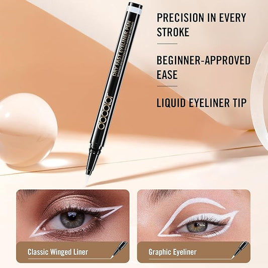 docolor Eyeliner, 2PCS White Liquid Eyeliner Waterproof Eye Liner Pen Super Slim Precise All Day White Eye Pencils Professional Makeup Liquid Eye Liner Pencil for Women