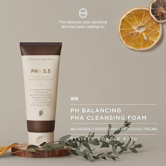 PH Balancing PHA Cleansing Foam - Korean Face Wash for Sensitive Skin, Gentle Hydrating Facial Cleanser, Exfoliating Skin care, 4.4 Fl Oz (130ml)