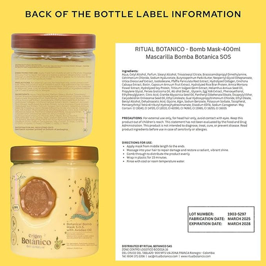 Aftercare for Ritual Botánico Keratina Orgánica | Treatment to Straighten, Repair and Relax Hair | Natural, Organic & Vegan | Product of Colombia | Mascarilla Bomba, 400 ml/13.52 Fl Oz (2 Count)