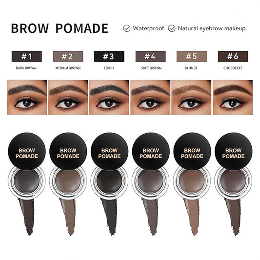 MAEPEOR Eyebrow Pomade 6 Colors Matte Smooth Full-pigmented Brow Pomade Long Lasting Waterproof Natural Brow Gel for All Skin Types and Tones (Matte, 03 Ebony)