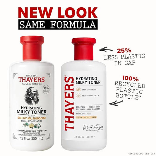 THAYERS Milky Face Toner Skin Care with Snow Mushroom and Hyaluronic Acid, Natural Gentle Facial Toner, for Dry and Sensitive Skin, 355mL