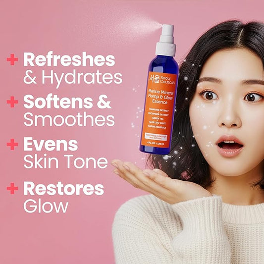 SeoulCeuticals Korean Skin Care Essence Toner - K Beauty Skincare Spray Mist For Face Contains Cucumber Extract and Marine Minerals + Organic Aloe - Get That Healthy Youthful Glow