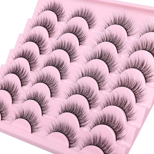 Wispy Lashes 12mm False Eyelashes Natural Look Short Faux Mink Eyelashes Wispies Ripple Strip Lashes Pack, 14 Pairs