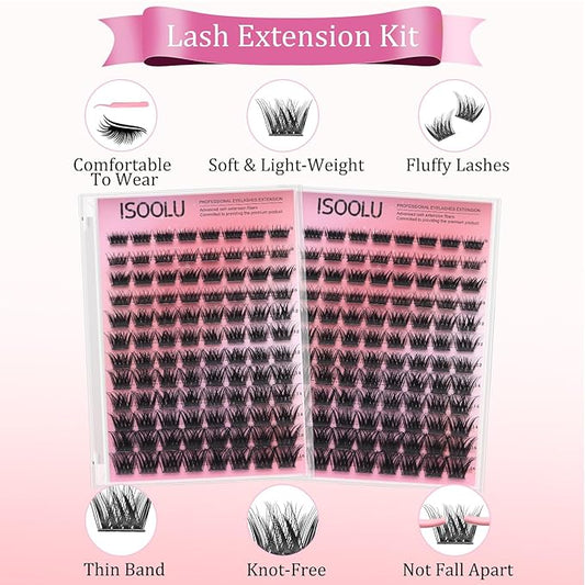 Fairy Lash Clusters Manga Individual Lashes C Curl Wispy Eyelash Clusters WideSpan Eyelash Extension Kit with Lash Bond and Seal Wet-Look Spiky Cluster Lashes (ZH14 Kit)