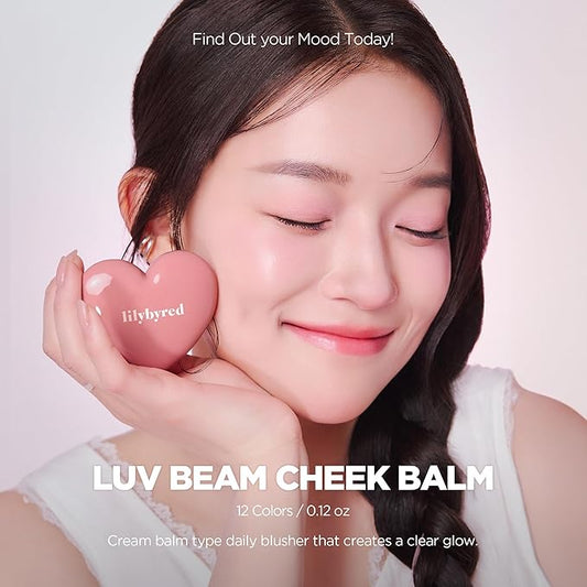 lilybyred Luv Beam Cheek Balm | Heart-Shaped Korean Cream Blush, Semi-Matte Finish, Long-Lasting, Blendable & Buildable, Soft Creamy Texture, Lightweight, Natural Flush, 0.12 oz. (13 Shy Pink)