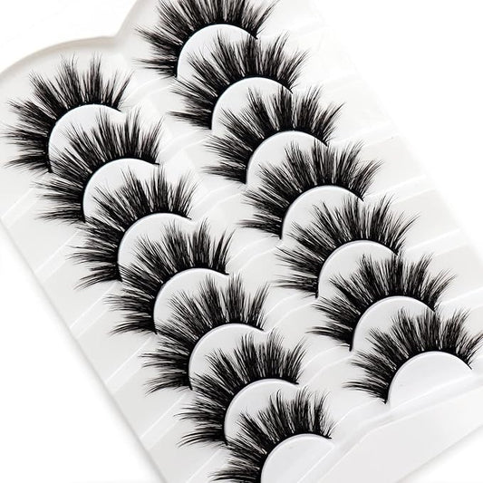 Veleasha False Eyelashes Wispy Faux Mink Lashes Fluffy Handmade Fake Eyelashes Natural Look 7 Pairs Pack Luxury Cat Eye Lashes (815)