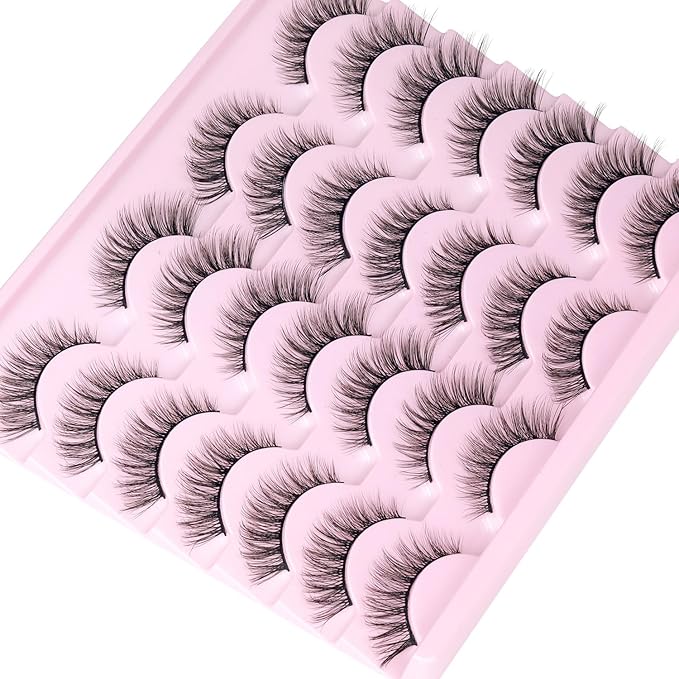 Kiromiro Lashes Wispy False Eyelashes Natural Look Faux Mink Lashes 14mm Cat Eye Pestañas Postizas Naturales Fake Lashes Strip Eyelashes Pack, 14 Pairs