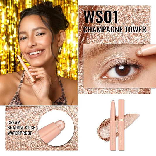 Oulac Champagne Eyeshadow Pencil – Long-Lasting Creamy Blendable Texture, Vegan & Cruelty-Free Eye Makeup, 1.25g, WS01Champagne Tower