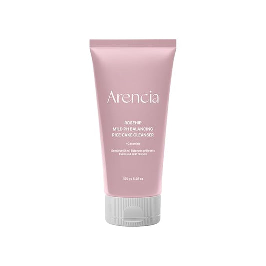 ARENCIA Rosehip Rice Cake Cleanser, pH Balancing Face Wash with Ceramide for Sensitive Skin, 5.29 oz