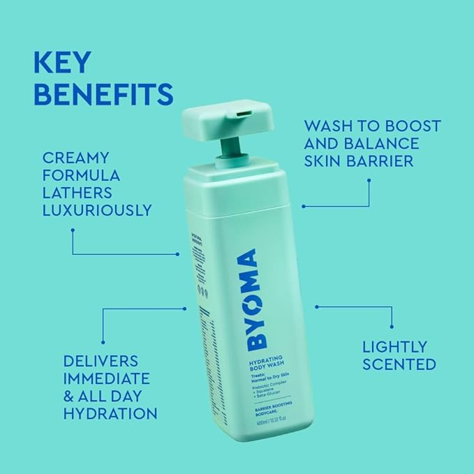 BYOMA Hydrating Body Wash - For Normal to Dry Skin - Hydrating, Creamy Body Wash with Squalane, Beta Glucan - Cleanses, Softens & Soothes - Skin Barrier Repair - 16.9 fl oz