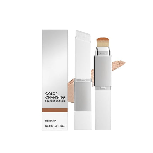 New Blanc Cover Cream Stick V - Color Changing Foundation Stick - Hydrating Concealer Base Makeup, Dual-Ended with Built-in Brush, Portable for Daily Use (Dark Skin)
