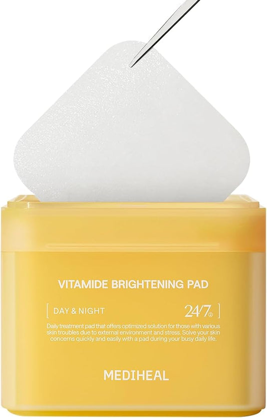 MEDIHEAL Vitamide Brightening Pad - Vegan Face Hypoallergenic Pads with Niacinamide, Sea Buckthorn - Radiance Boosting Pads for Clear, Illuminating Skin 100
