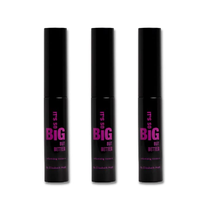 Elizabeth Mott Black Volumizing Mascara Set – Smudge-Proof, Water-Resistant, Lengthening Fiber Formula with Hourglass Wand – Cruelty-Free, Safe for Lash Extensions – Travel-Size Mini Trio, 4ml Each