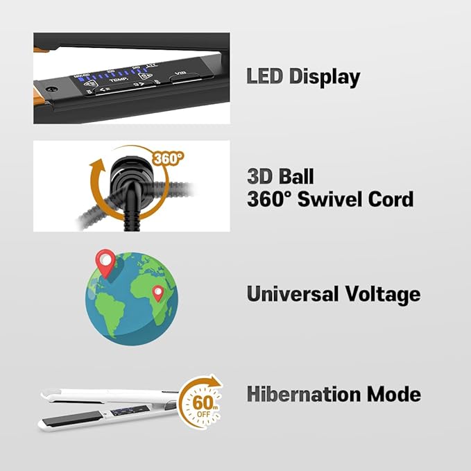 GLAMPALM Hair Straightener 1" Ceramic Flat Iron with Vibrating Plates, Korea's No.1 Professional Salon Tool, 3D Swivel Cord & Dual Voltage, 11 Heat Settings(140°–450°), 25s Fast Heat-Up, White (GP225)