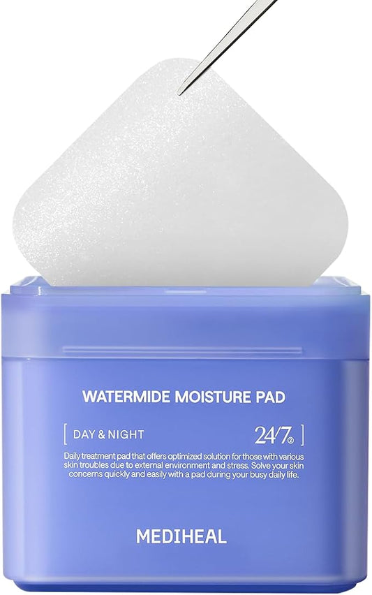 MEDIHEAL Watermide Moisture Pad - Square Cotton Facial Toner Pads with Icelandic Glacial Water - Improve Skin Temperature, Hydrating to Dry, Puffy, Coarse Skin -Vegan Eco Silk,100 Pads
