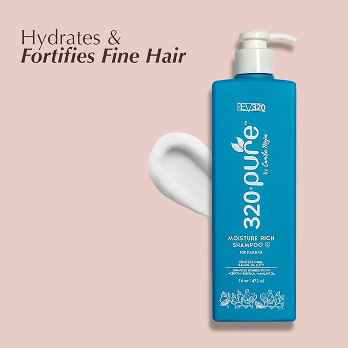 320Pure Moisture Rich Shampoo for Fine Hair 16oz, Repairing, Lightweight & Volumizing Formula, Best Cleaner for Dry, Thin, or Fine Hair, Pure & Natural, Hydrating Shampoo for Women