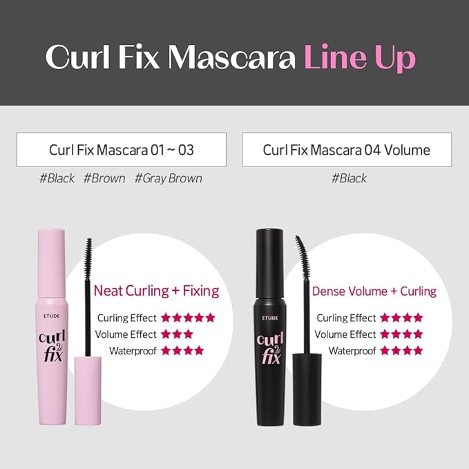 ETUDE Curl Fix Mascara Mini, Lash Mascara, Strong Curl Up, Long-Lasting, Waterproof, Lightweight, Korean Makeup, Beauty, Vegan Certified, Volume (0.14 Fl Oz)