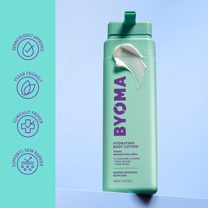BYOMA Hydrating Body Butter - For Normal to Dry Skin - Hydrating, Creamy Body Lotion with Squalane, Beta Glucan - Cleanses, Softens & Soothes - Skin Barrier Repair - 16.9 fl oz