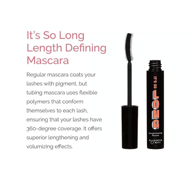 Elizabeth Mott Black Lengthening Mascara – Smudge-Proof, Water-Resistant, No Clump or Flake, Volumizing, Curling & Lash-Extending Fiber Formula with C-Curve Silicone Brush for Full, Long Lashes – 8ml