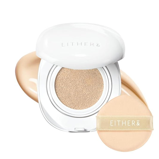 EITHER& Glow Pixel Cushion Foundation, Natural Coverage, Glow Finish – Up to 100 Hours, Moisturizing and Hydrating, Korean Beauty (#21P Rosy, 12g)