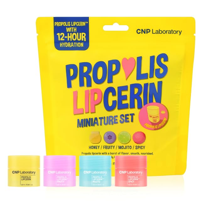 CNP Honey Lip Butter Mini Set – Propolis Lipcerin™ Travel-Size (4 Flavors), Hydrating Overnight Manuka Lip Balm & Mask, 12hrs Long-lasting Moisture, Stocking Stuffers, Gifts for Women