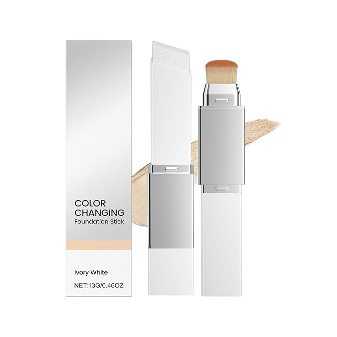 New Blanc Cover Cream Stick V - Color Changing Foundation Stick - Hydrating Concealer Base Makeup, Dual-Ended with Built-in Brush, Portable for Daily Use (Ivory White)