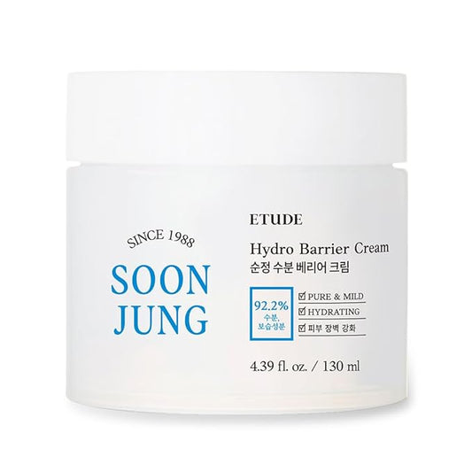 ETUDE Soonjung Hydro Barrier Cream Big Size, Face Moisturizer for Sensitive Skin, Moisturizing and Soothing Cream, 92.2% Hydrating Ingredients, Low pH Level 5.5, Korean Skin Care, Beauty (4.39 Fl Oz)
