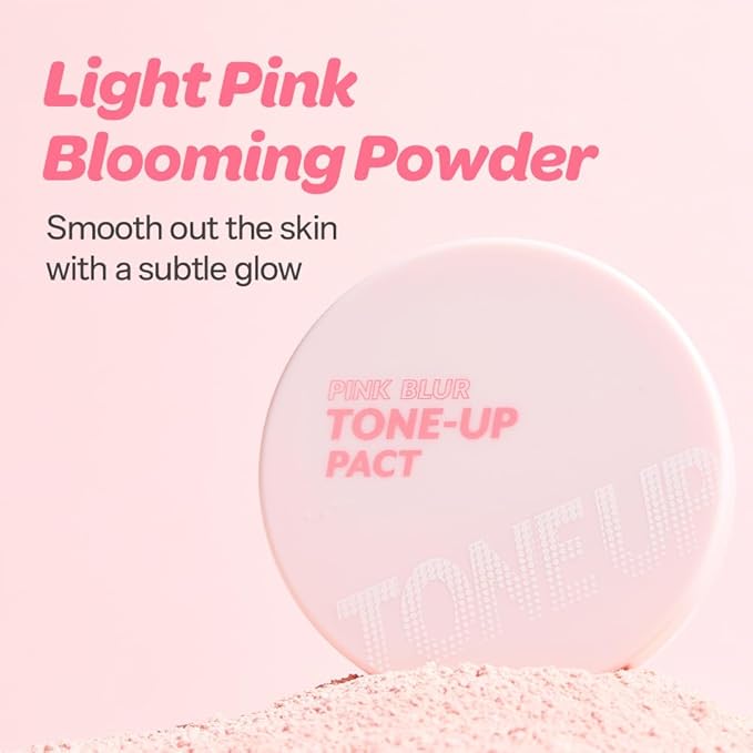 I'M MEME Compact - Tone-up Pact | Korean Pressed Setting Powder for Pink Blur Effect, with Calamine, Makeup Powder Foundation, Translucent Compact, Finishing Powder, Oil Control Face Powder, 0.35 Oz