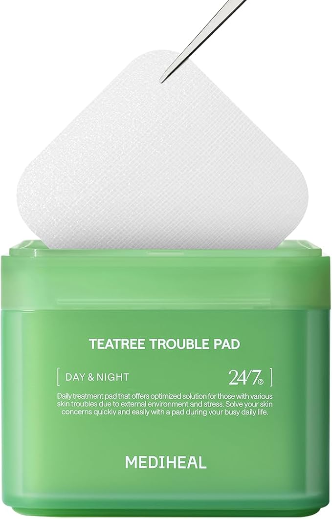 MEDIHEAL Teatree Trouble Facial Toner Pads with Tea Tree & Lactobacillus - Calming & Soothing for Sensitive & Acne Prone Skin - Vegan Face Gauze, 100 Pads