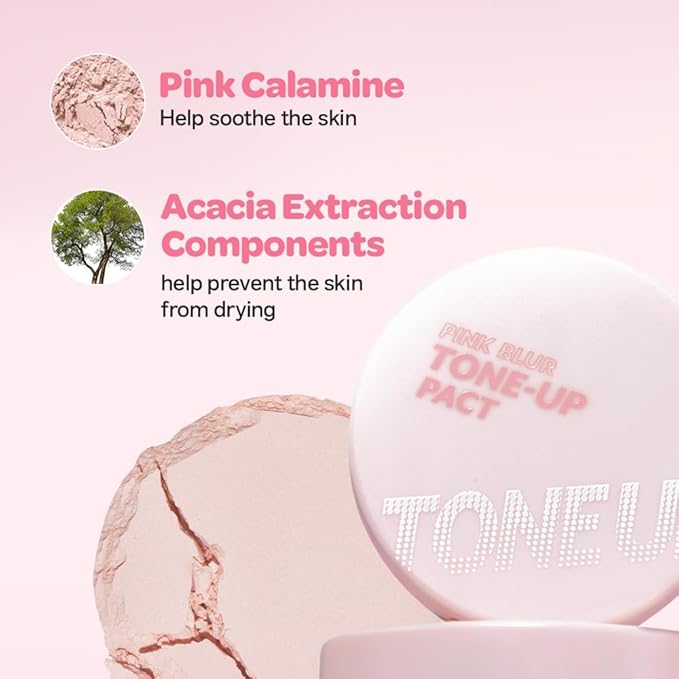 I'M MEME Compact - Tone-up Pact | Korean Pressed Setting Powder for Pink Blur Effect, with Calamine, Makeup Powder Foundation, Translucent Compact, Finishing Powder, Oil Control Face Powder, 0.35 Oz