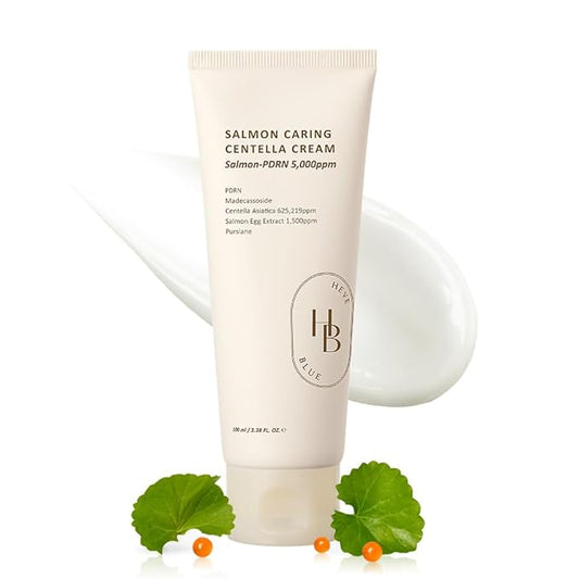 HEVEBLUE Salmon Caring Centella Cream - Salmon PDRN, Salmon Egg Extract, Centella, Madecassoside, Improve Skin Moisture Loss, Restore and Rejuvenate, Low Irritation, Korean Skincare, Valentine Gift