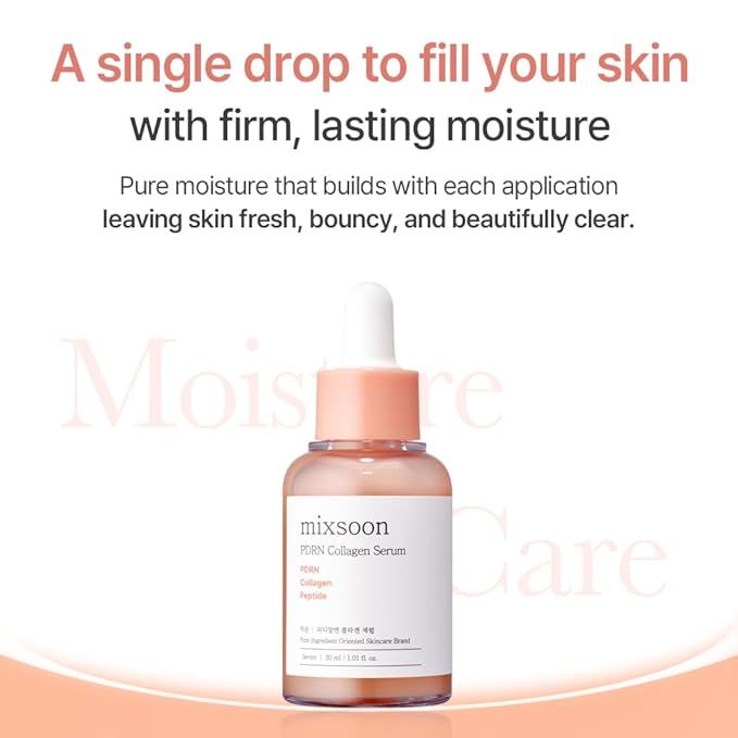 mixsoon PDRN Collagen Serum Lightweight Peptide Hydraing Moisturizer for face Skin Texture Barrier 1.01 Fl. Oz / 30ml Korean Glass Skin Care