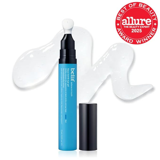 belif Aqua Bomb Cooling Eye Gel - Caffeine & Hyaluronic Acid for Puffiness & Hydration, Niacinamide & Vitamin C for Dark Circles, Adenosine & Collagen for Plumping & Firming, Korean Skin Care