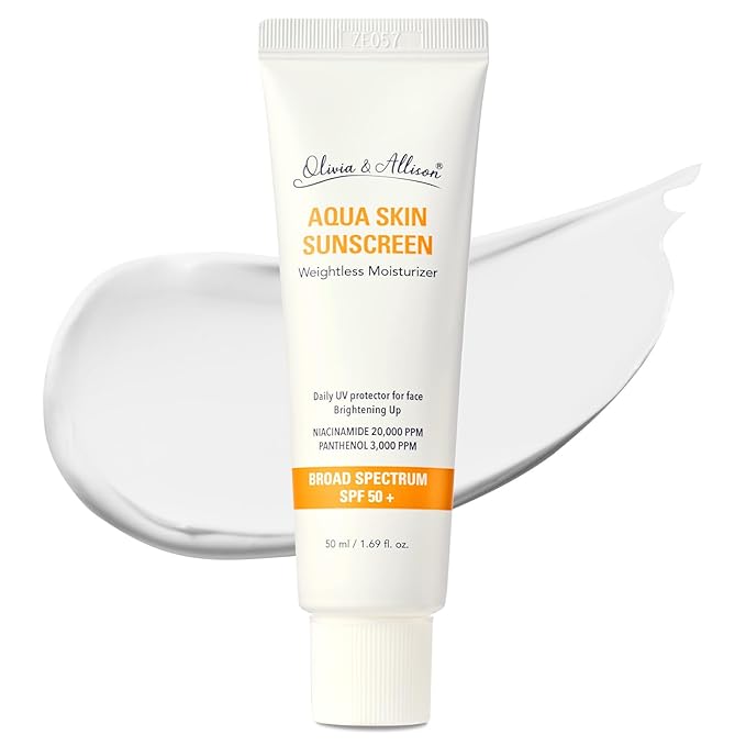 Olivia & Allison Aqua Sunscreen SPF 50+ PA++++ (1.69fl.oz) - Non-Sticky Korean Sunscreen, No White Cast & Invisible