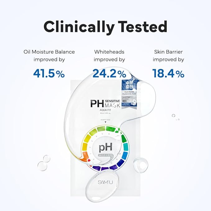 SAM’U PH Sensitive Aqua Fit Face Mask – Hydrating & Soothing Vegan Sheet Mask with Hyaluronic Acid and Panthenol, Bamboo Fiber, Travel-Friendly Korean Skincare (5 Sheets)