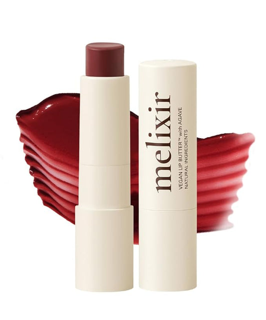 Melixir Vegan Lip Butter (12 Colors), Hydrating Tinted Lip Balm Stick, Bee-Free, Petrolatum-Free, Plant-Based, Moisturizes Dry & Chapped Lips With Shea Butter, Sheer, Natural Finish - #18 Vintage Red