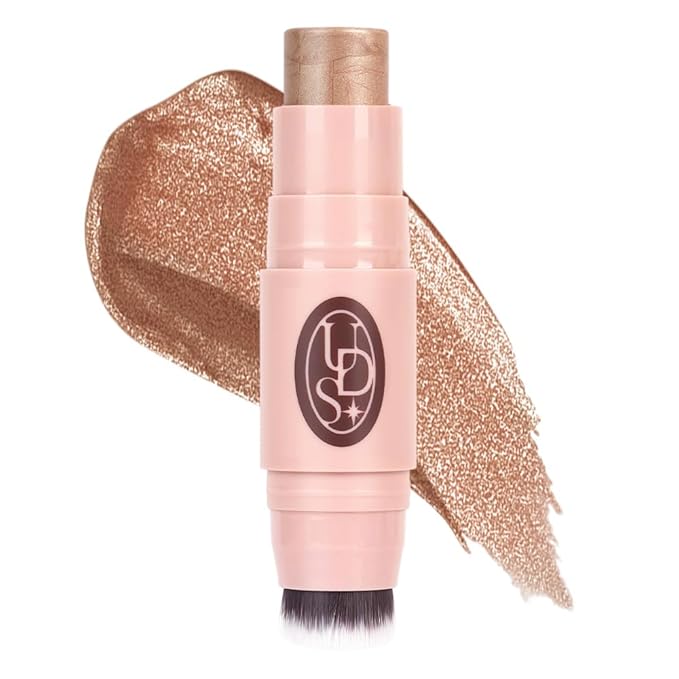 Multi-Use Waterproof Highlighter Stick with Brush – Unidollss 3-in-1 Cream Contour, Bronzer & Blush Stick for Cheeks, Eyes & Lips, Long-Lasting Glow, Easy Application(08 PARTY NIGHT)